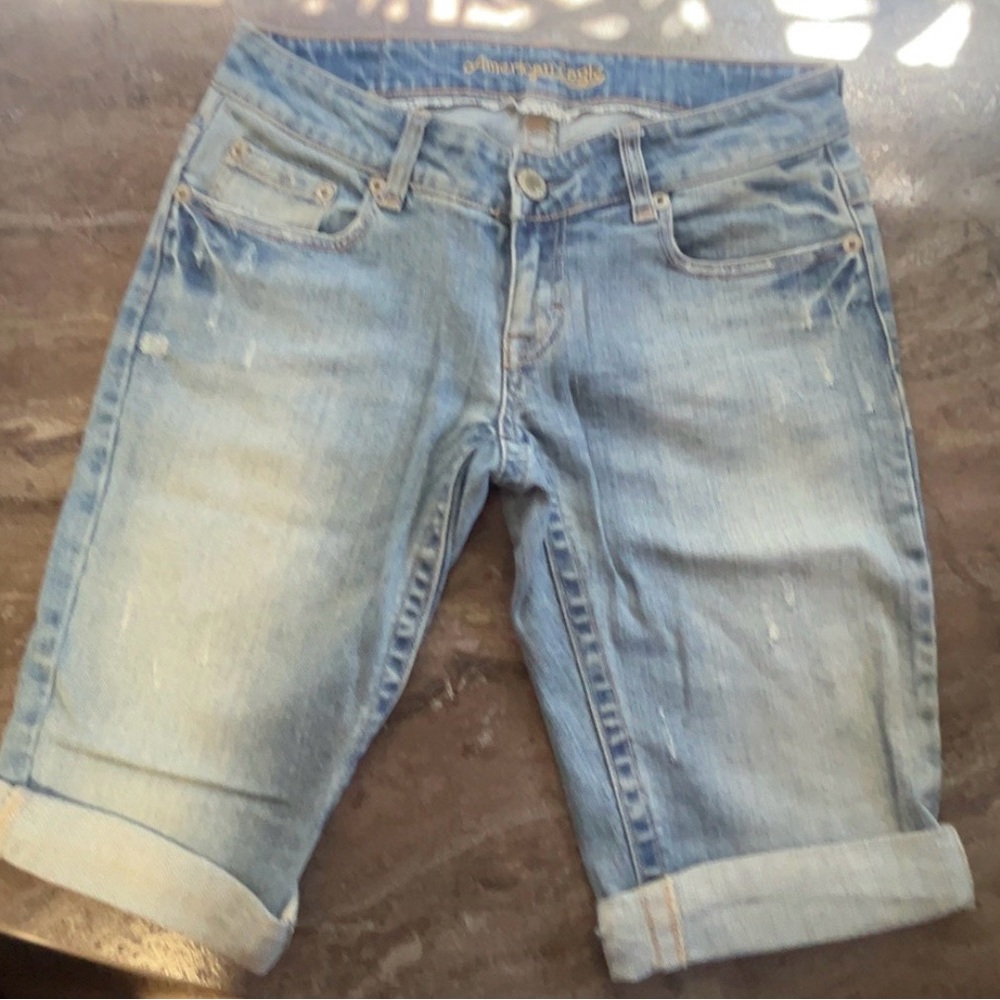 7 For All Mankind Blue Jean Shorts with Light Wash